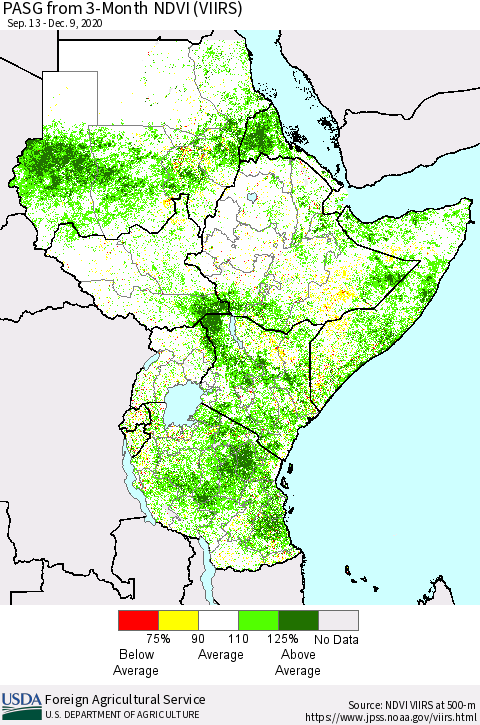 Eastern Africa PASG from 3-Month NDVI (VIIRS) Thematic Map For 12/1/2020 - 12/10/2020