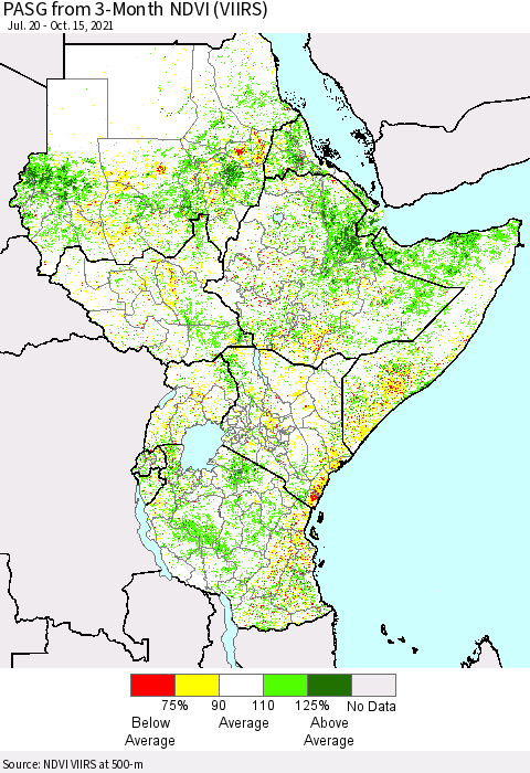 Eastern Africa PASG from 3-Month NDVI (VIIRS) Thematic Map For 10/8/2021 - 10/15/2021