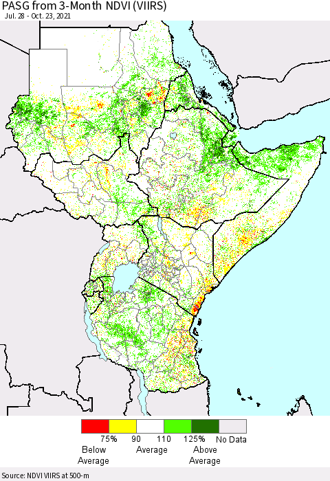 Eastern Africa PASG from 3-Month NDVI (VIIRS) Thematic Map For 10/16/2021 - 10/23/2021