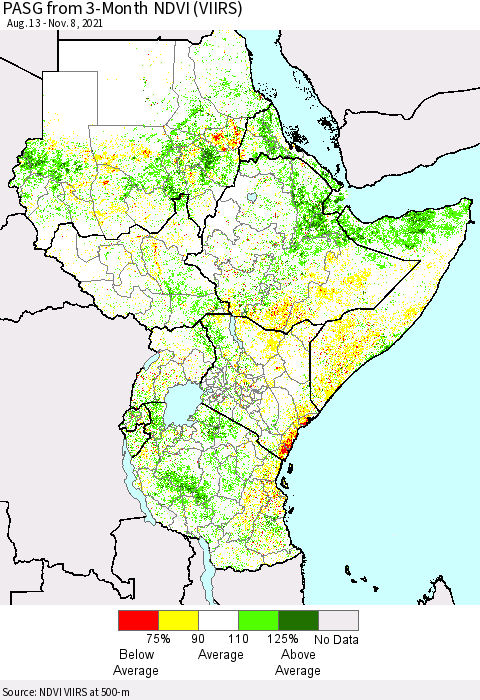 Eastern Africa PASG from 3-Month NDVI (VIIRS) Thematic Map For 11/1/2021 - 11/8/2021