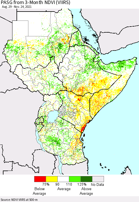 Eastern Africa PASG from 3-Month NDVI (VIIRS) Thematic Map For 11/17/2021 - 11/24/2021