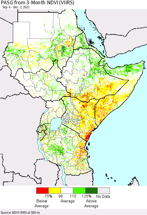 Eastern Africa PASG from 3-Month NDVI (VIIRS) Thematic Map For 11/25/2021 - 12/2/2021