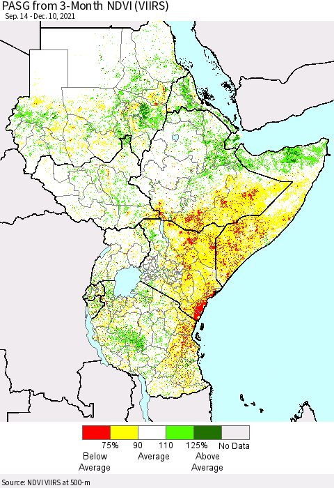Eastern Africa PASG from 3-Month NDVI (VIIRS) Thematic Map For 12/3/2021 - 12/10/2021