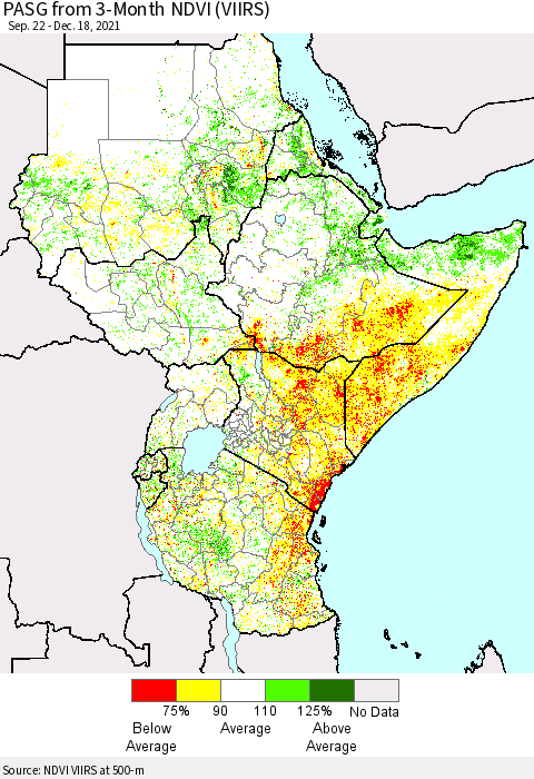 Eastern Africa PASG from 3-Month NDVI (VIIRS) Thematic Map For 12/11/2021 - 12/18/2021