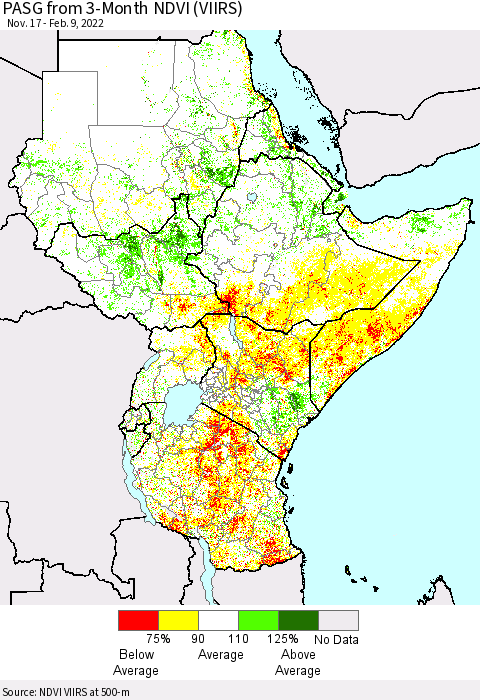 Eastern Africa PASG from 3-Month NDVI (VIIRS) Thematic Map For 2/2/2022 - 2/9/2022
