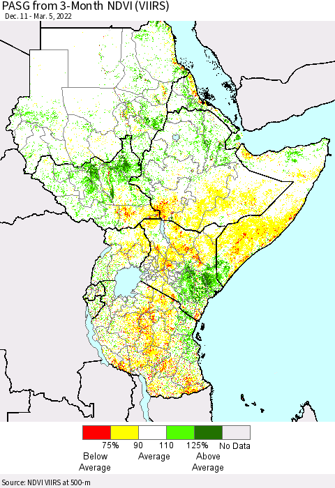 Eastern Africa PASG from 3-Month NDVI (VIIRS) Thematic Map For 2/26/2022 - 3/5/2022