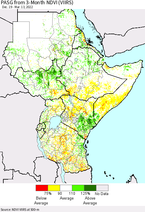 Eastern Africa PASG from 3-Month NDVI (VIIRS) Thematic Map For 3/6/2022 - 3/13/2022