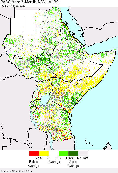 Eastern Africa PASG from 3-Month NDVI (VIIRS) Thematic Map For 3/22/2022 - 3/29/2022