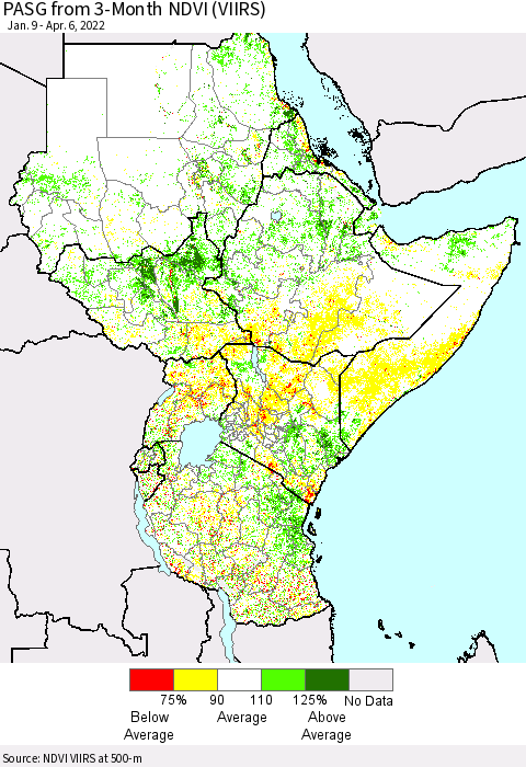 Eastern Africa PASG from 3-Month NDVI (VIIRS) Thematic Map For 3/30/2022 - 4/6/2022