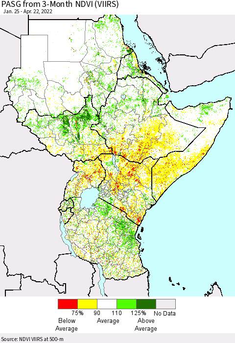 Eastern Africa PASG from 3-Month NDVI (VIIRS) Thematic Map For 4/15/2022 - 4/22/2022