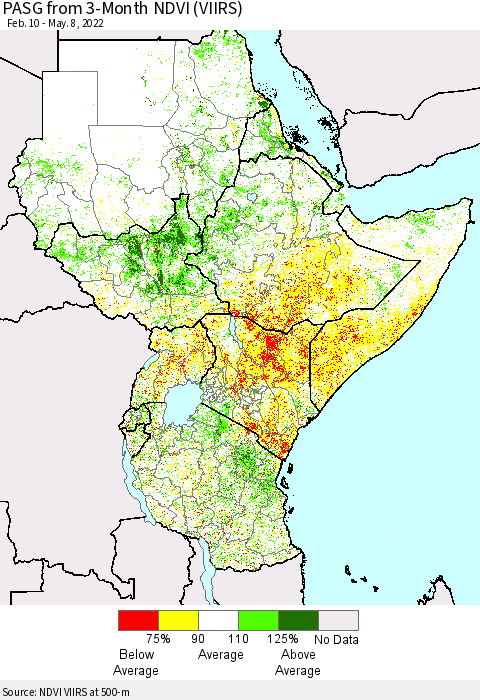 Eastern Africa PASG from 3-Month NDVI (VIIRS) Thematic Map For 5/1/2022 - 5/8/2022