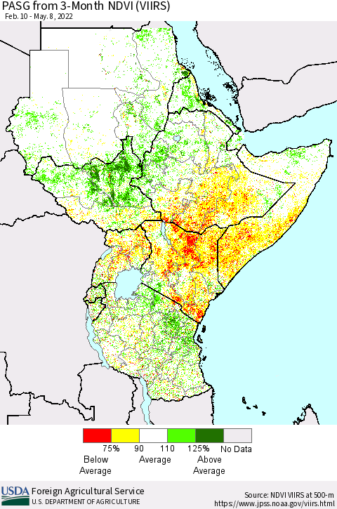 Eastern Africa PASG from 3-Month NDVI (VIIRS) Thematic Map For 5/1/2022 - 5/10/2022