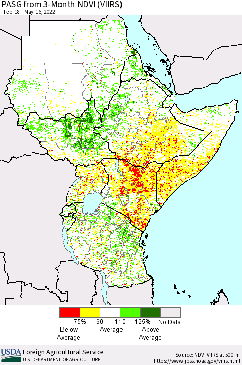 Eastern Africa PASG from 3-Month NDVI (VIIRS) Thematic Map For 5/11/2022 - 5/20/2022