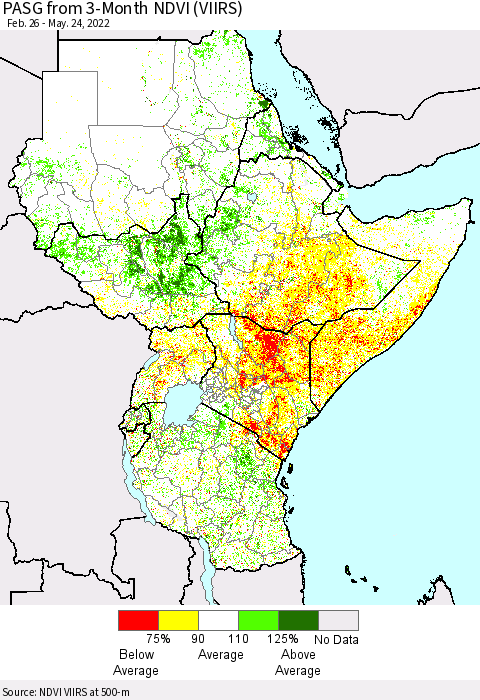 Eastern Africa PASG from 3-Month NDVI (VIIRS) Thematic Map For 5/17/2022 - 5/24/2022