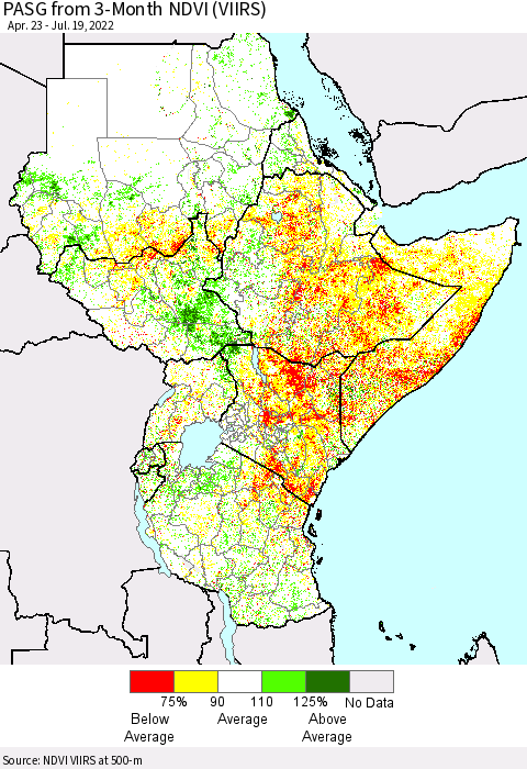 Eastern Africa PASG from 3-Month NDVI (VIIRS) Thematic Map For 7/12/2022 - 7/19/2022