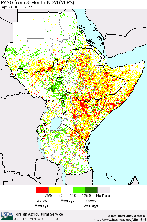 Eastern Africa PASG from 3-Month NDVI (VIIRS) Thematic Map For 7/11/2022 - 7/20/2022