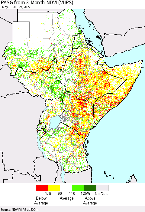 Eastern Africa PASG from 3-Month NDVI (VIIRS) Thematic Map For 7/20/2022 - 7/27/2022