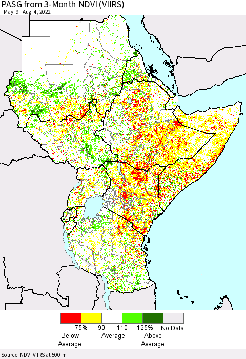 Eastern Africa PASG from 3-Month NDVI (VIIRS) Thematic Map For 7/28/2022 - 8/4/2022