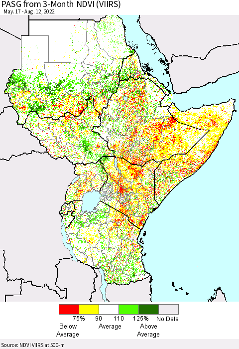 Eastern Africa PASG from 3-Month NDVI (VIIRS) Thematic Map For 8/5/2022 - 8/12/2022