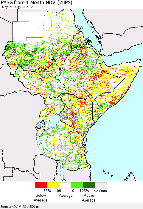 Eastern Africa PASG from 3-Month NDVI (VIIRS) Thematic Map For 8/13/2022 - 8/20/2022