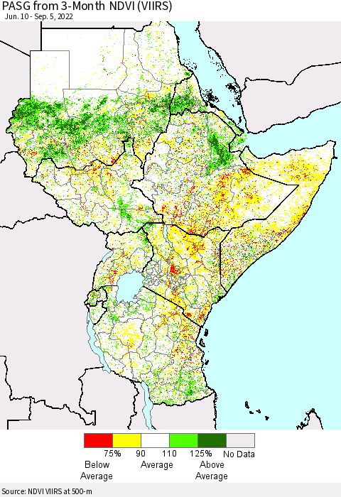 Eastern Africa PASG from 3-Month NDVI (VIIRS) Thematic Map For 8/29/2022 - 9/5/2022