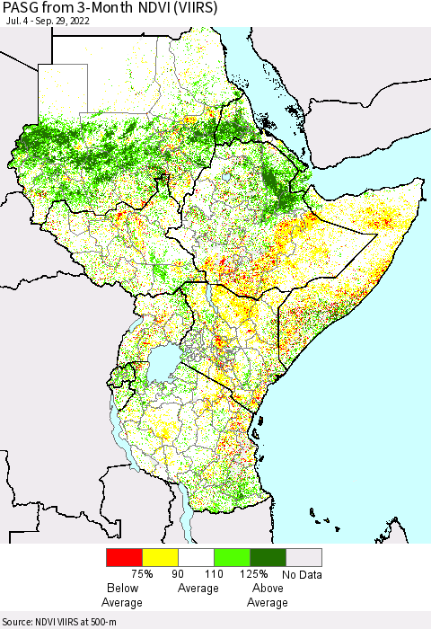 Eastern Africa PASG from 3-Month NDVI (VIIRS) Thematic Map For 9/22/2022 - 9/29/2022