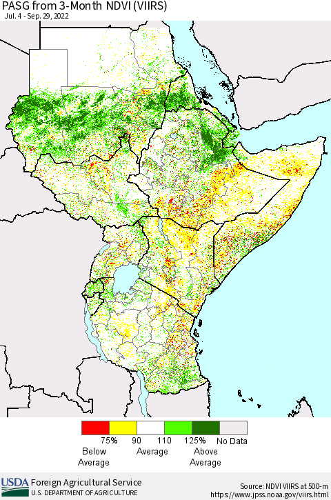 Eastern Africa PASG from 3-Month NDVI (VIIRS) Thematic Map For 9/21/2022 - 9/30/2022