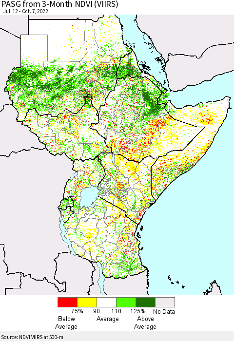 Eastern Africa PASG from 3-Month NDVI (VIIRS) Thematic Map For 9/30/2022 - 10/7/2022
