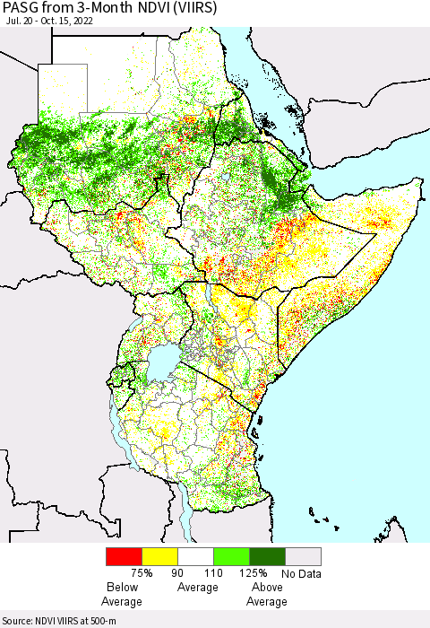Eastern Africa PASG from 3-Month NDVI (VIIRS) Thematic Map For 10/8/2022 - 10/15/2022