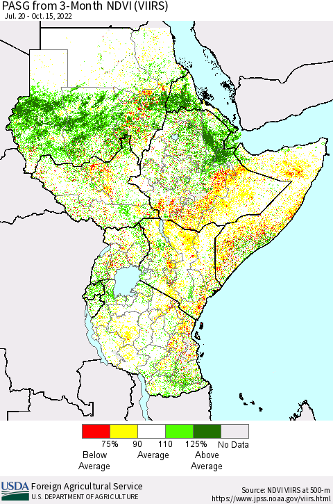 Eastern Africa PASG from 3-Month NDVI (VIIRS) Thematic Map For 10/11/2022 - 10/20/2022