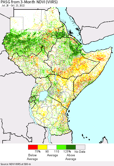 Eastern Africa PASG from 3-Month NDVI (VIIRS) Thematic Map For 10/16/2022 - 10/23/2022