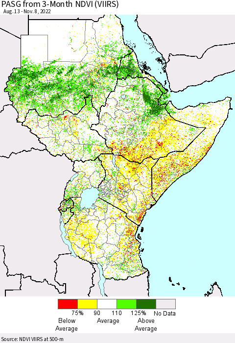 Eastern Africa PASG from 3-Month NDVI (VIIRS) Thematic Map For 11/1/2022 - 11/8/2022