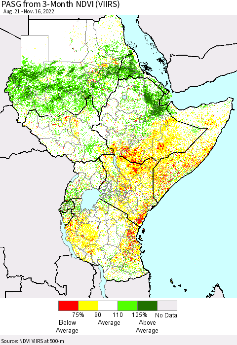Eastern Africa PASG from 3-Month NDVI (VIIRS) Thematic Map For 11/9/2022 - 11/16/2022