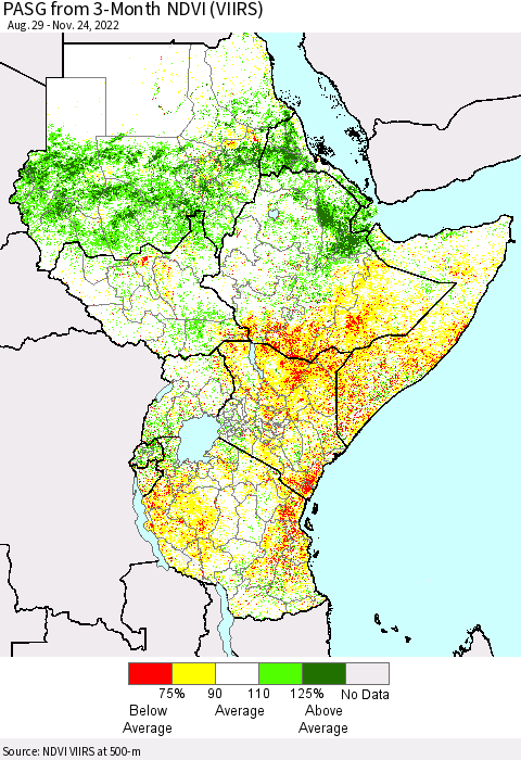 Eastern Africa PASG from 3-Month NDVI (VIIRS) Thematic Map For 11/17/2022 - 11/24/2022