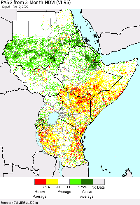 Eastern Africa PASG from 3-Month NDVI (VIIRS) Thematic Map For 11/25/2022 - 12/2/2022