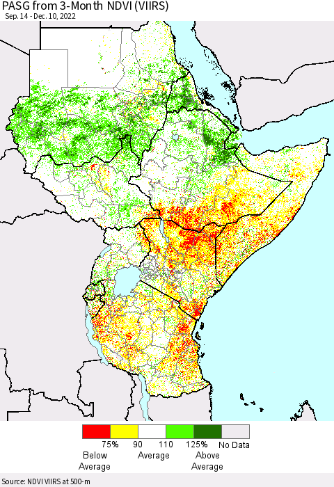 Eastern Africa PASG from 3-Month NDVI (VIIRS) Thematic Map For 12/3/2022 - 12/10/2022