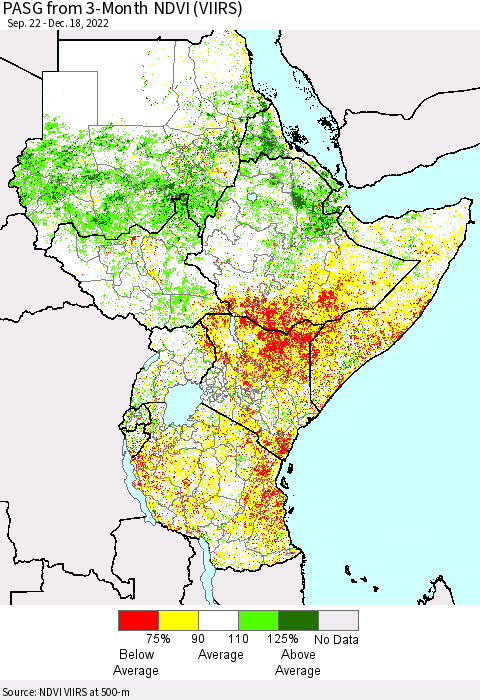 Eastern Africa PASG from 3-Month NDVI (VIIRS) Thematic Map For 12/11/2022 - 12/18/2022