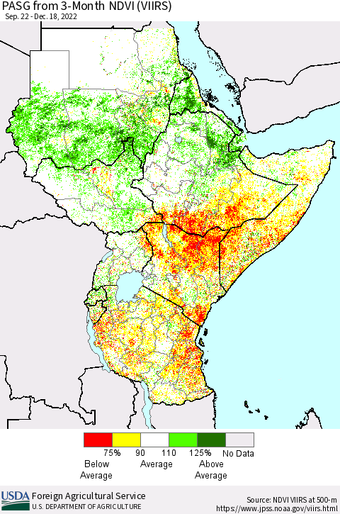 Eastern Africa PASG from 3-Month NDVI (VIIRS) Thematic Map For 12/11/2022 - 12/20/2022