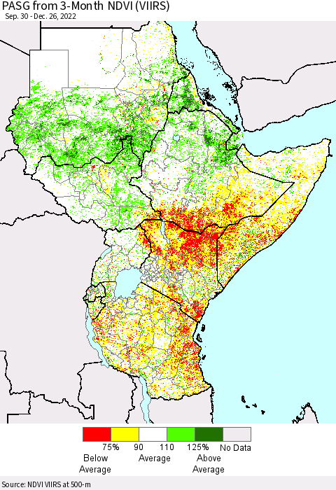 Eastern Africa PASG from 3-Month NDVI (VIIRS) Thematic Map For 12/19/2022 - 12/26/2022