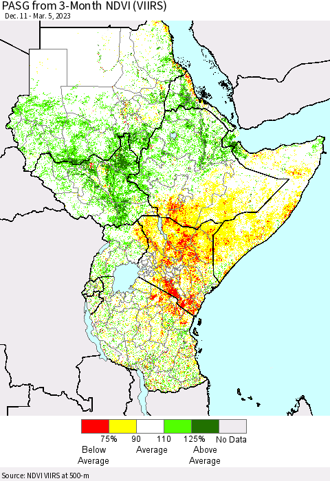 Eastern Africa PASG from 3-Month NDVI (VIIRS) Thematic Map For 2/26/2023 - 3/5/2023
