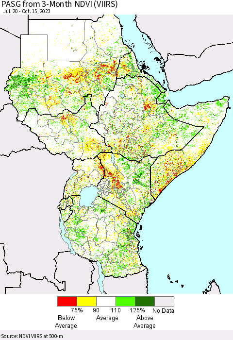 Eastern Africa PASG from 3-Month NDVI (VIIRS) Thematic Map For 10/8/2023 - 10/15/2023