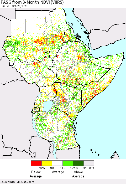 Eastern Africa PASG from 3-Month NDVI (VIIRS) Thematic Map For 10/16/2023 - 10/23/2023