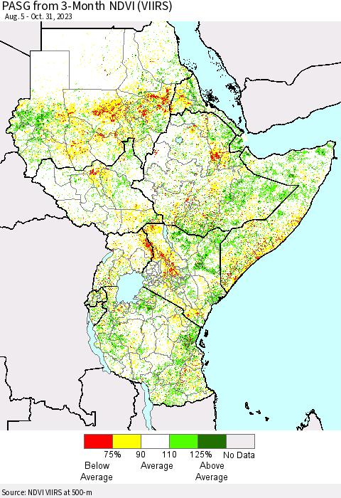 Eastern Africa PASG from 3-Month NDVI (VIIRS) Thematic Map For 10/24/2023 - 10/31/2023