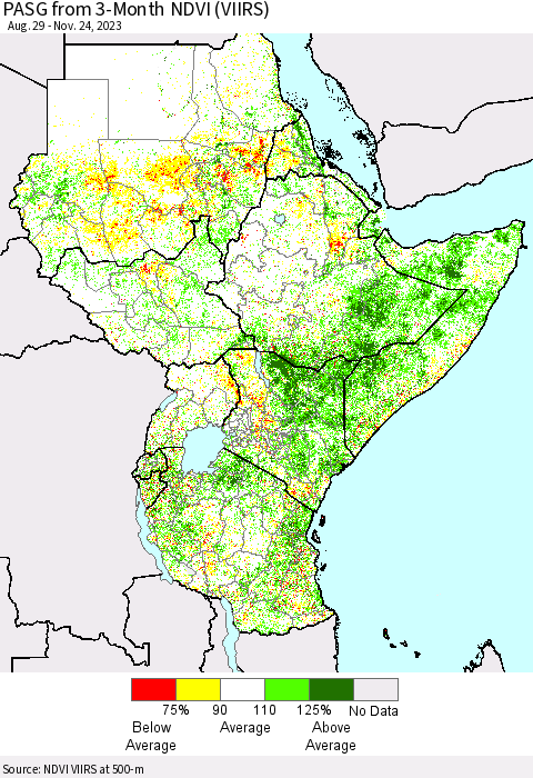 Eastern Africa PASG from 3-Month NDVI (VIIRS) Thematic Map For 11/17/2023 - 11/24/2023