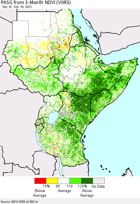 Eastern Africa PASG from 3-Month NDVI (VIIRS) Thematic Map For 12/19/2023 - 12/26/2023