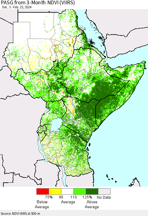 Eastern Africa PASG from 3-Month NDVI (VIIRS) Thematic Map For 2/18/2024 - 2/25/2024