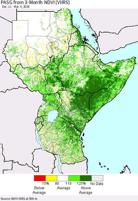 Eastern Africa PASG from 3-Month NDVI (VIIRS) Thematic Map For 2/26/2024 - 3/4/2024