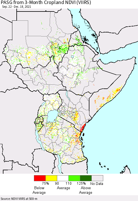 Eastern Africa PASG from 3-Month Cropland NDVI (VIIRS) Thematic Map For 12/11/2021 - 12/18/2021