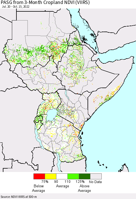 Eastern Africa PASG from 3-Month Cropland NDVI (VIIRS) Thematic Map For 10/8/2022 - 10/15/2022