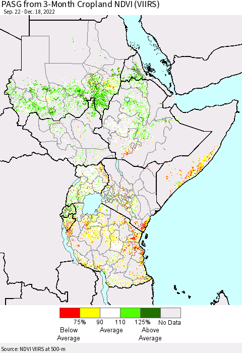 Eastern Africa PASG from 3-Month Cropland NDVI (VIIRS) Thematic Map For 12/11/2022 - 12/18/2022